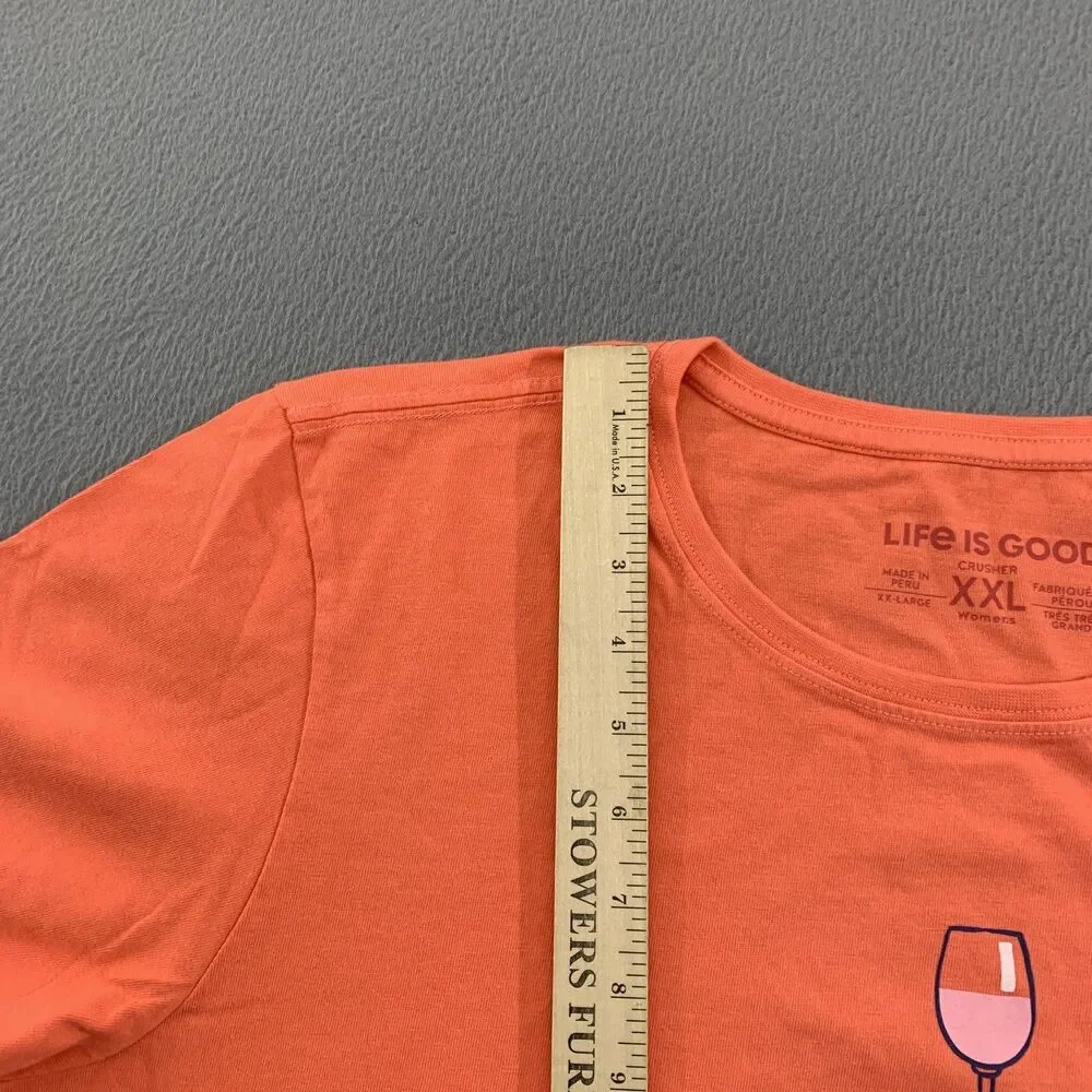 Life Is Good Shirt Womens 2XL Orange Crusher Tee Wine Glass Graphic Cotton NWT - Picture 6 of 10